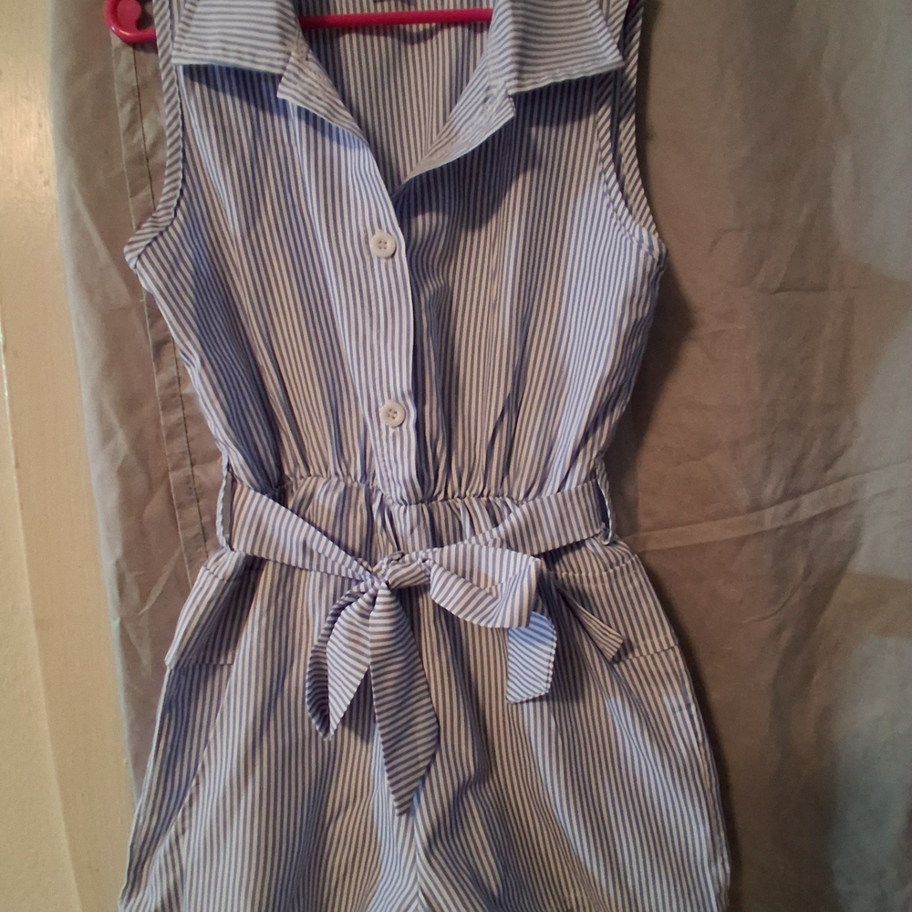 SHEIN Blue and White Striped Romper